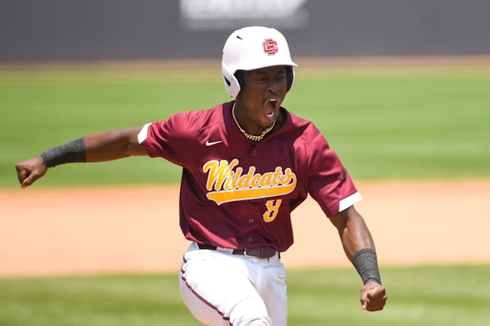 Bethune-Cookman’s Hylan Hall let’s out a shout as the Wildcats faced Southern University